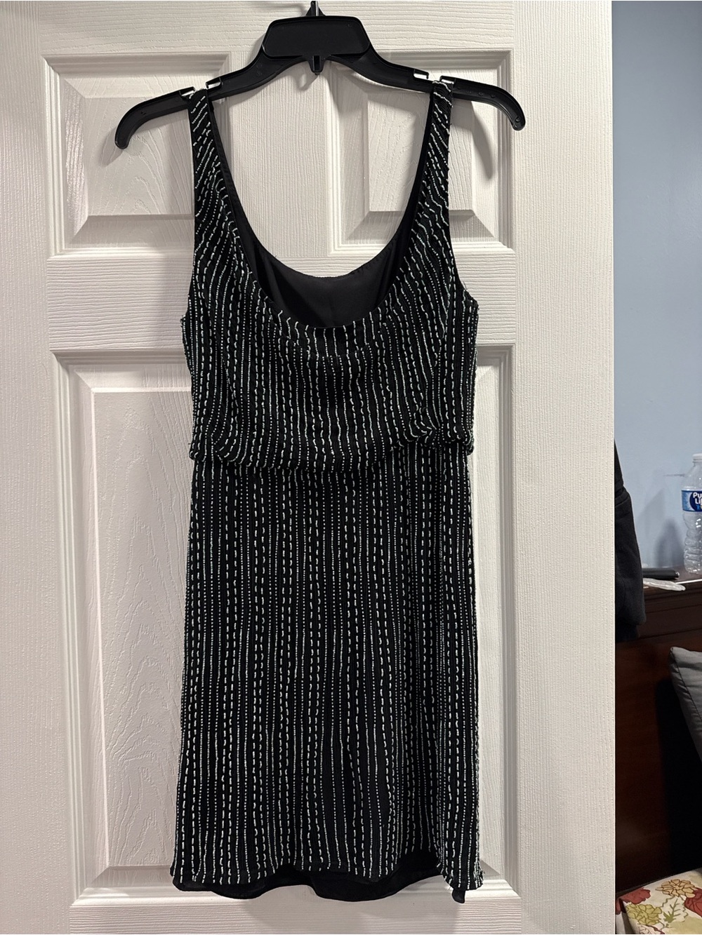 Alice + Olivia Black Mini Dress with Silver Beaded Stripes